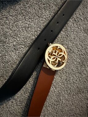 Guess Reversible Black and Brown Belt with Gold Logo Buckle